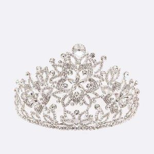 Crystal Statement Large Size Tiara - Clear/Silver